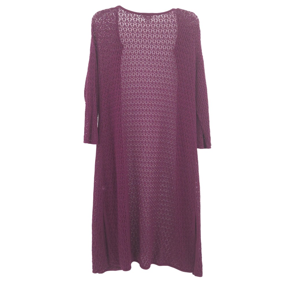 J.Jill Duster Cardigan Women Medium Purple Crochet Knit Open Longline Sweater - Picture 8 of 8
